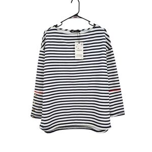 Zara Women's Navy Striped Long Sleeve Nautical Gold Buttons Top Sz S